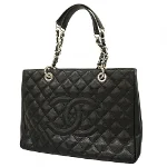 Black Leather Chanel Shopper