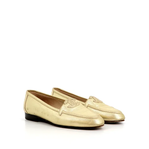 Beige Leather Chanel Flats