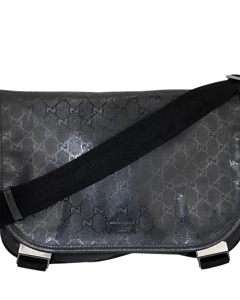 Black Coated Canvas Gucci Messenger Bag