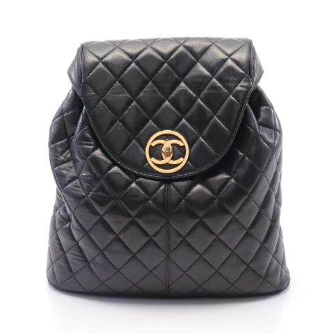 Black Leather Chanel Backpack