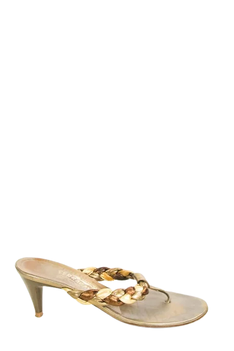 Gold Canvas Salvatore Ferragamo Heels