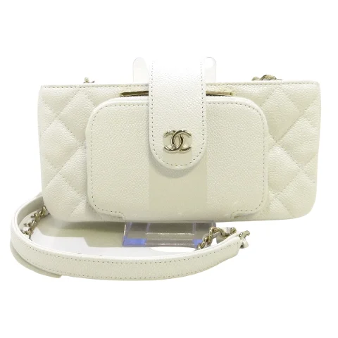 White Leather Chanel Wallet on Chain