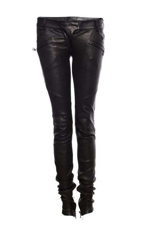 Black Leather Balmain Pants