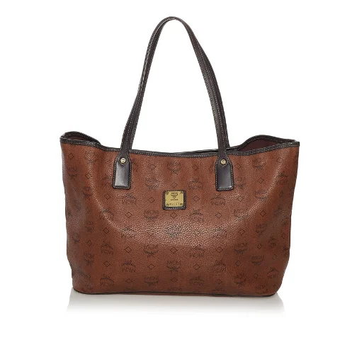 Brown Coated Canvas Mcm Tote