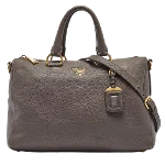 Grey Leather Prada Duffle Bag