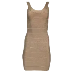 Beige Fabric Hervé Léger Dress