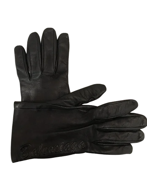 Black Leather Balenciaga Gloves