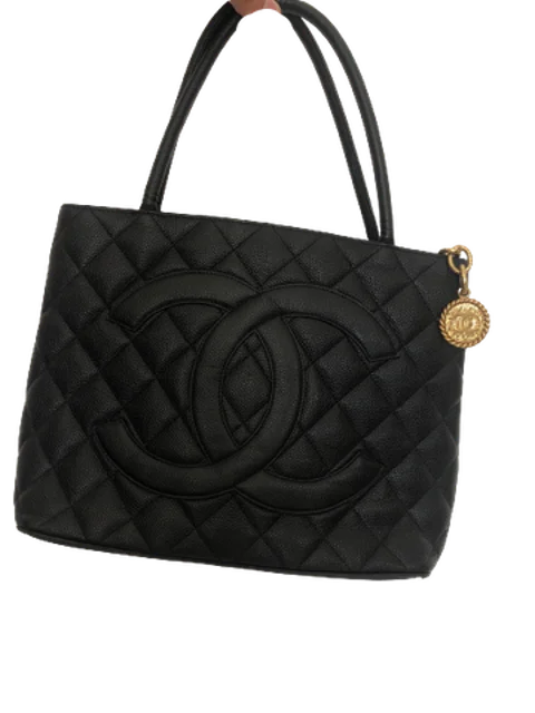 Black Leather Chanel Tote