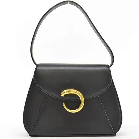 Black Leather Cartier Shoulder Bag