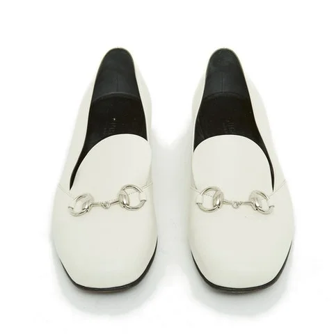 White Leather Gucci Flat Shoes