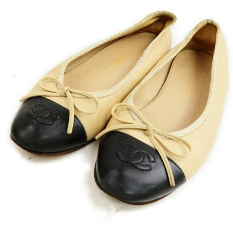 Beige Leather Chanel Flats