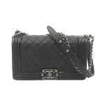 Black Leather Chanel Boy Bags