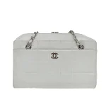 White Leather Chanel Shopper