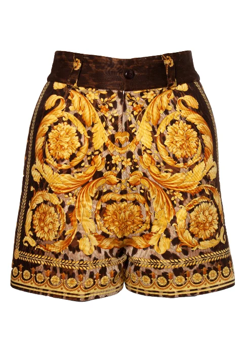 Brown Silk Versace Shorts