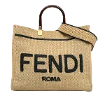 Beige Raffia Fendi Tote