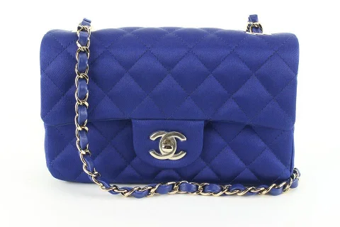 Blue Satin Chanel Shoulder Bag