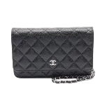 Black Leather Chanel Wallet on Chain