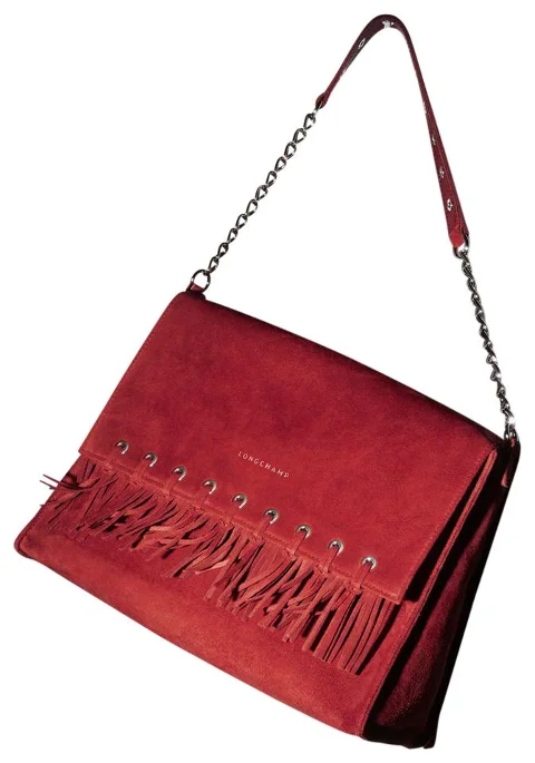 Red Canvas Longchamp Shoulder Bag
