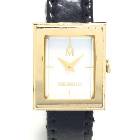 Black Leather Mikimoto Watch