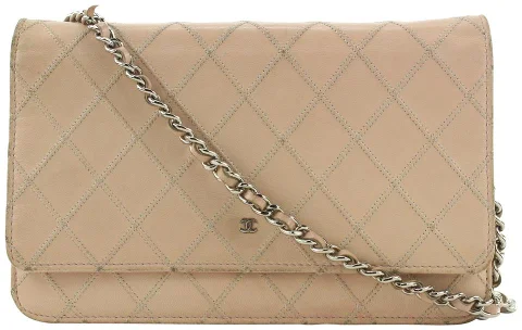 Beige Leather Chanel Wallet On Chain
