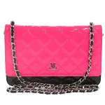 Pink Fabric Chanel Wallet on Chain