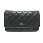 Black Leather Chanel Wallet on Chain